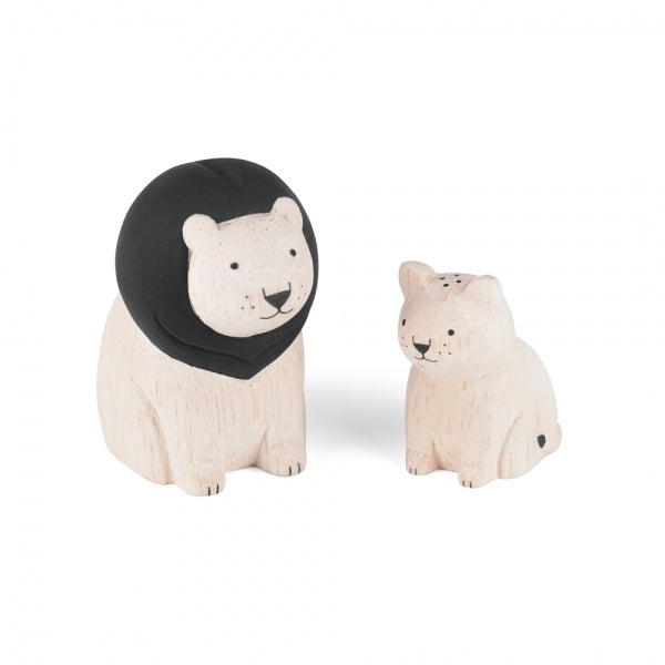 Pole Pole _ Löwe-Elternteil und Löwen-Kind aus Holz