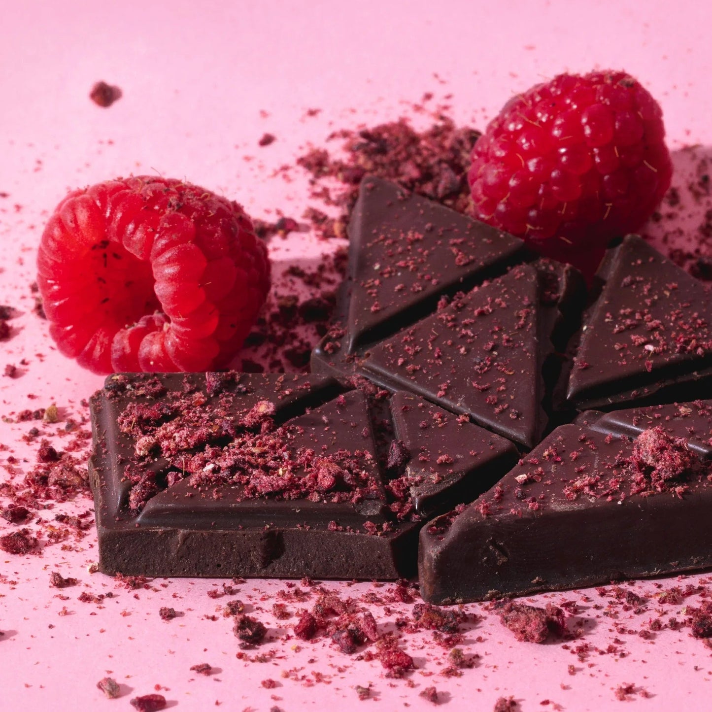 60% Organic Dark Chocolate & Raspberry Flakes