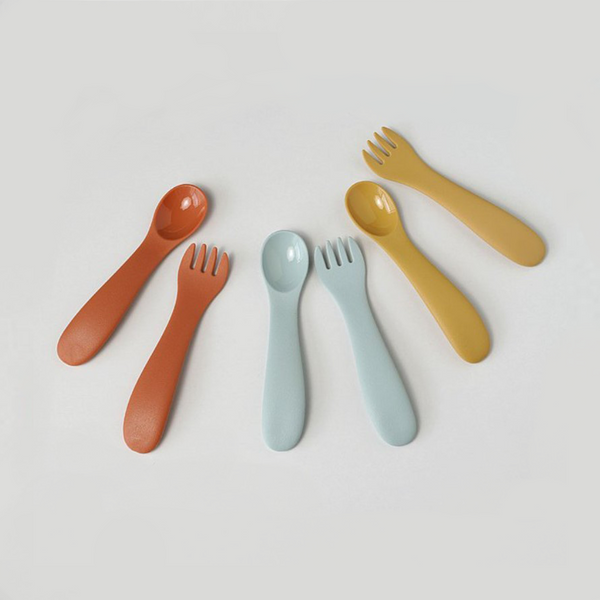 Bonbo Spoon + Fork Set _ Yellow, Orange or Blue Gray