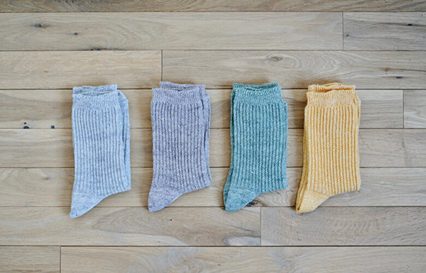 Linen Ribbed Socks _ Sage, White Brown or Yellow