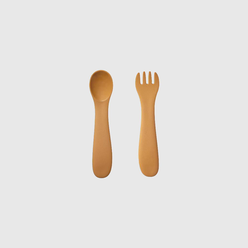 Bonbo Spoon + Fork Set _ Yellow, Orange or Blue Gray