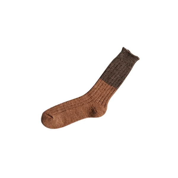 Wool Cotton Slab Socks _ Brown