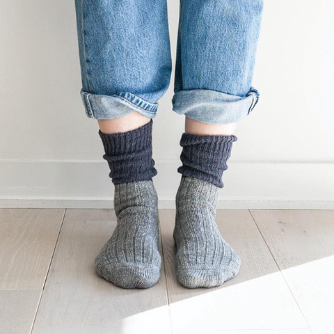 Wool Cotton Slab Socks _ Charcoal