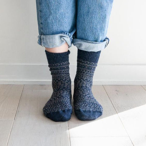 Wool Jacquard Socks _ Navy